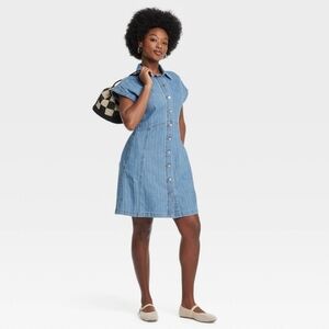 NWT Blue Denim Button Down Flouncy Dress Size XL